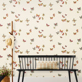 Butterflies (Parchment) featuring red, sage and mustard butterflies on a cream background | Nathalie Lete + Hygge & West