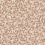 Olive Grove (Bellini) featuring a leafy vine motif in shades of rust and pink with green accents on an off white background | Schoolhouse x Hygge & West Wallpaper Collection