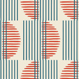 Wallpaper with irregular line work that weaves blue rectangles and red semicircles on an off white background | Schoolhouse + Hygge & West
