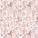 Sonoma (Blush) wallpaper with shades of mauve and taupe flowers and leaves on a pink background