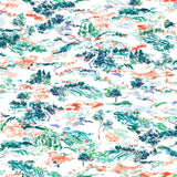 Inspired by the Fauvism movement, Plein Air brings the rolling countryside to life with a gestural brushwork technique. Its colors are joyful and bold while semi-realistic to the subject, including a range of green and blue hues with hints of coral and lavender.